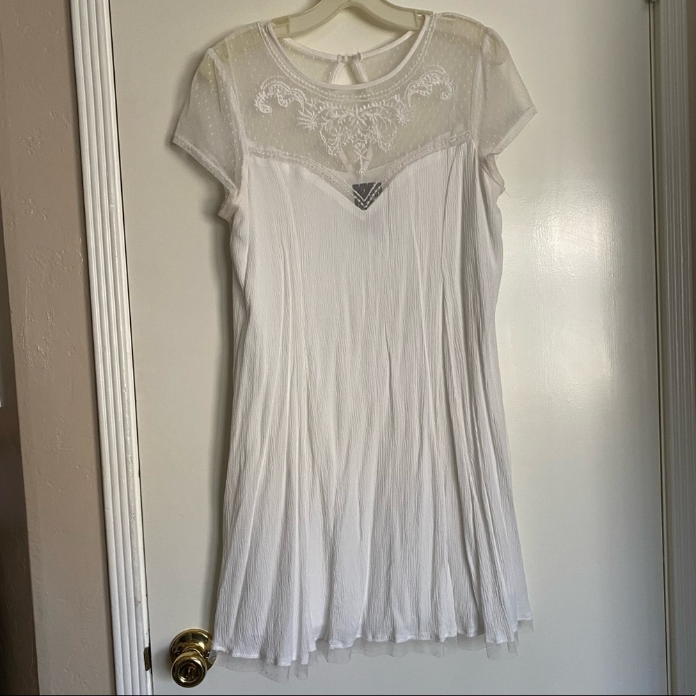 white dress with sheer short sleeves